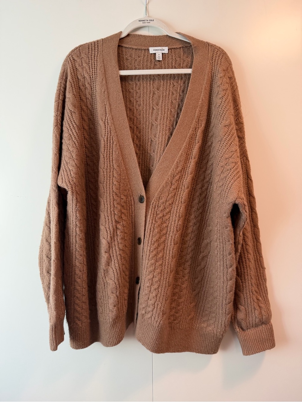 Nordstrom Cable Knit Button-Front Cardigan - Brown